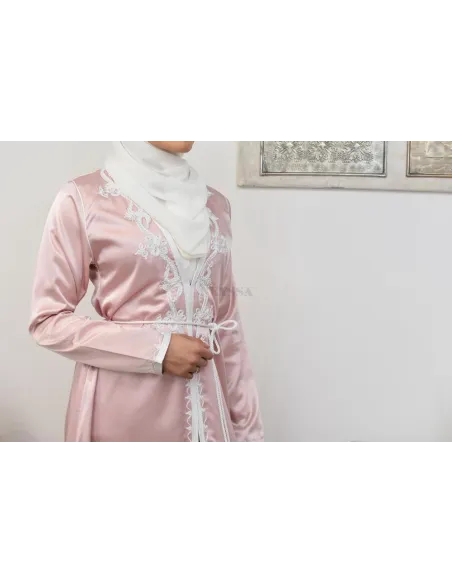 Kimono coupe droite haute couture satin inspiration Kaftan avec sfifa