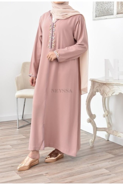 Djellaba Abaya marocain vieux rose traditionnelle Aïd et Ramadan 2021