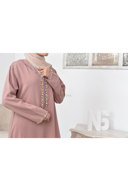 Djellaba Abaya marocain vieux rose traditionnelle Aïd et Ramadan 2021