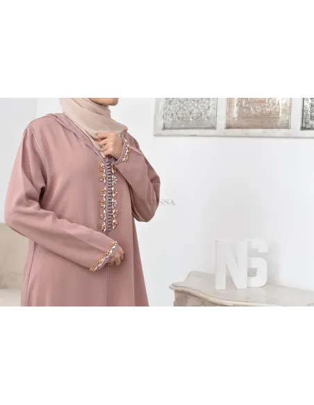 Djellaba Abaya marocain vieux rose traditionnelle Aïd et Ramadan 2021