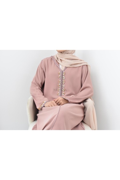 Djellaba Abaya marocain vieux rose traditionnelle Aïd et Ramadan 2021