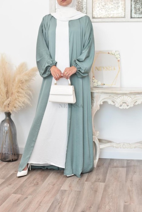 Mint green Abaya Dubaï nidah 4 piece 