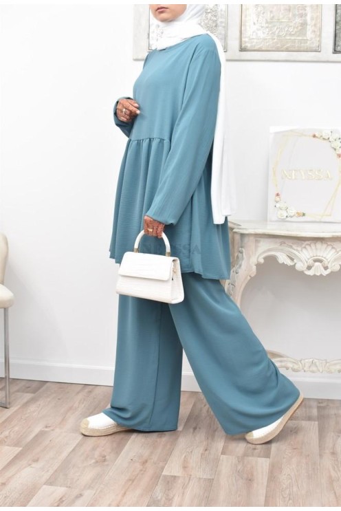 Ensemble fluide mastour tunique et pantalon été femme musulmane 