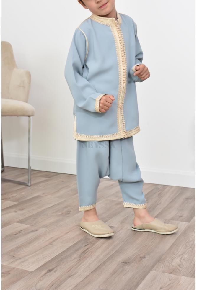 Jabador Petit Garcon Avec Tunique Caftan Brodee Et Sarouel Bleu Jean