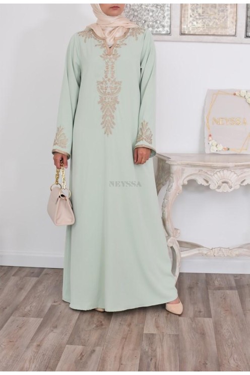 Robe abaya style caftan Marocain avec sfifa pour l'Aïd et les grandes occasions