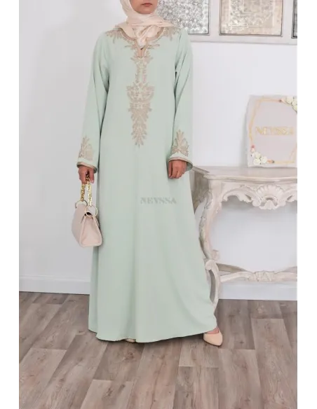 Robe abaya style caftan Marocain avec sfifa pour l'Aïd et les grandes occasions