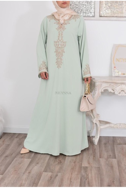 Robe abaya style caftan Marocain avec sfifa pour l'Aïd et les grandes occasions