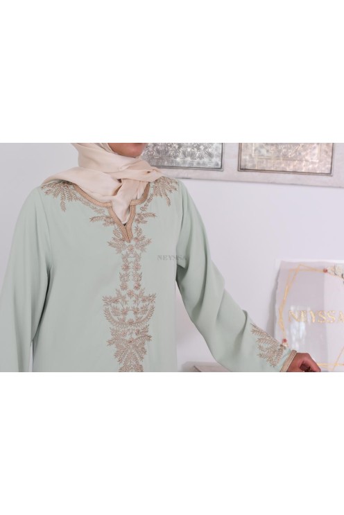 Robe abaya style caftan Marocain avec sfifa pour l'Aïd et les grandes occasions