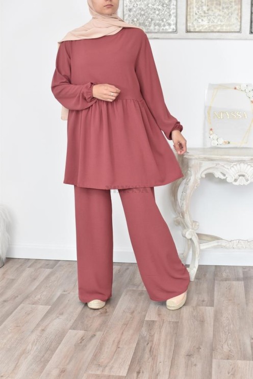 Ensemble fluide mastour tunique et pantalon été femme musulmane 