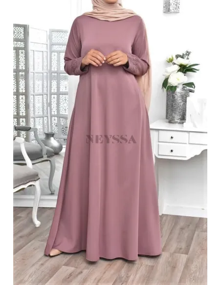 Superbe abaya islamique manches dentelle sans artifice casual
