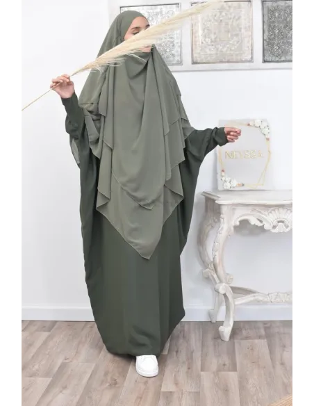 Long khimar 3 voiles en mousseline pour femme musulmane voilée