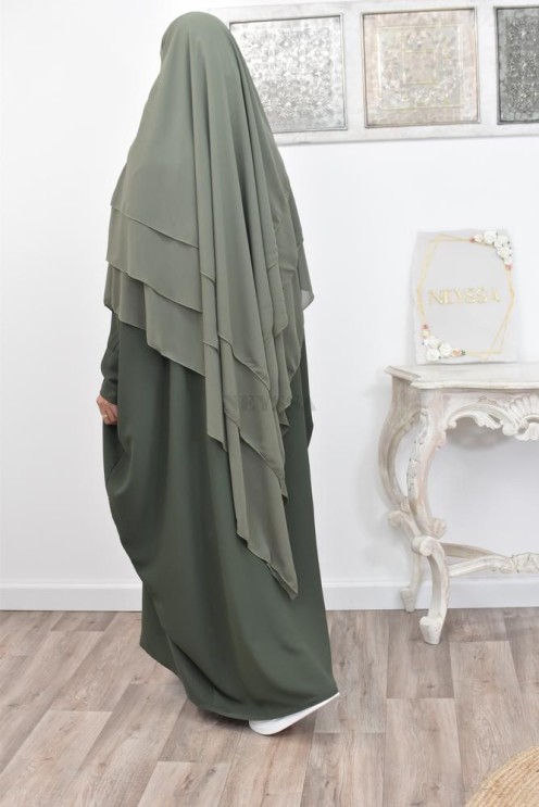 Long khimar 3 voiles en mousseline pour femme musulmane voilée