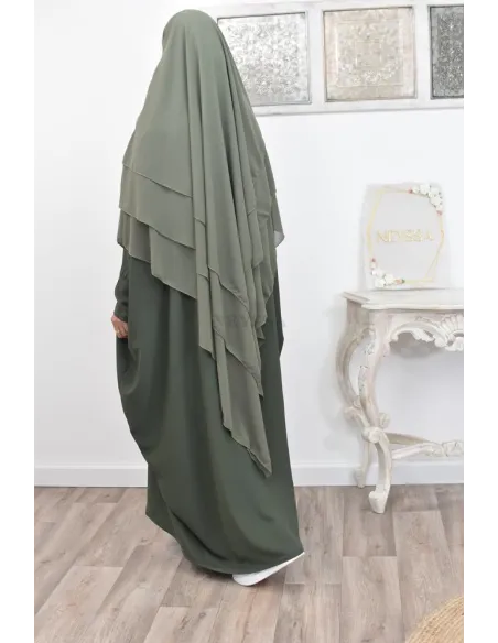 Long khimar 3 voiles en mousseline pour femme musulmane voilée