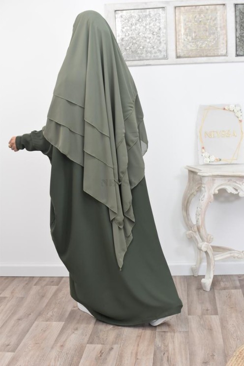 Long khimar 3 voiles en mousseline pour femme musulmane voilée