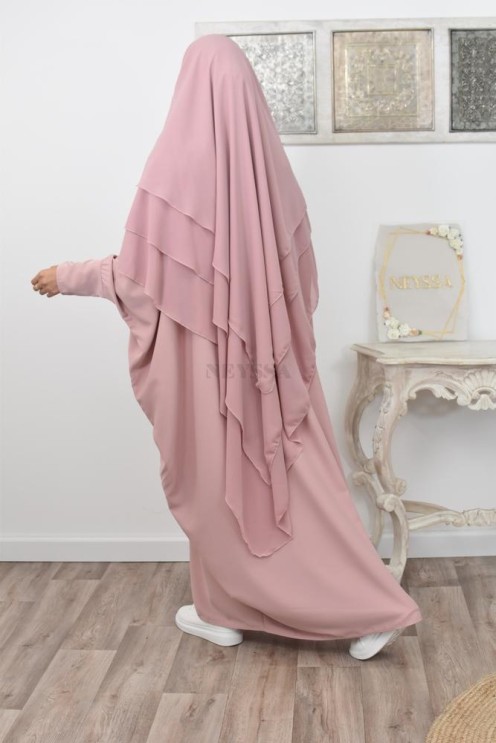 Long khimar 3 voiles en mousseline pour femme musulmane voilée