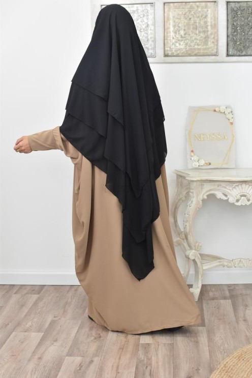 Long khimar 3 voiles en mousseline pour femme musulmane voilée