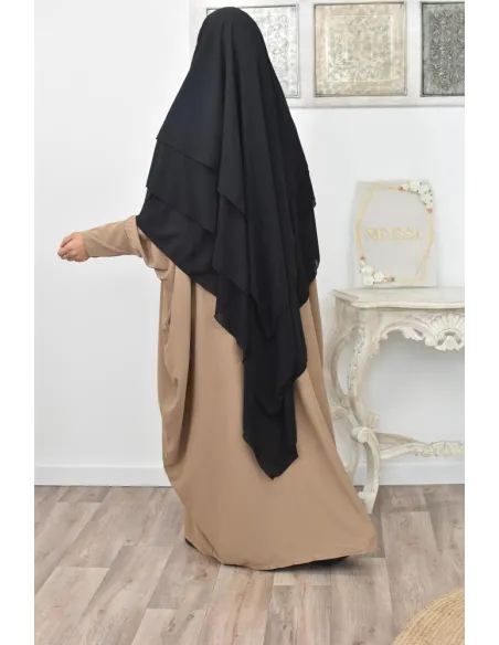 Long khimar 3 voiles en mousseline pour femme musulmane voilée