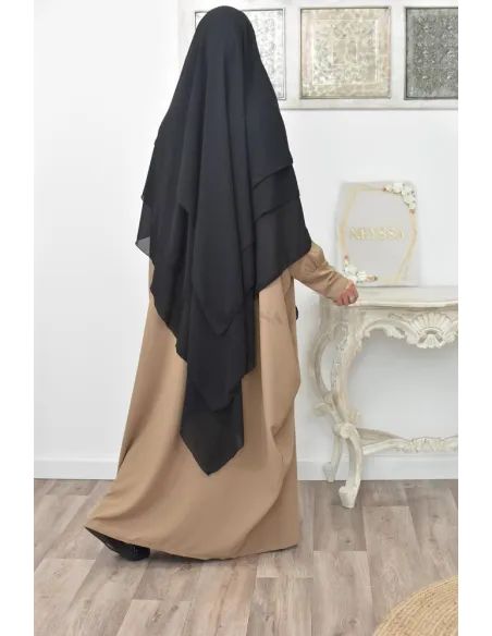 Long khimar 3 voiles en mousseline pour femme musulmane voilée