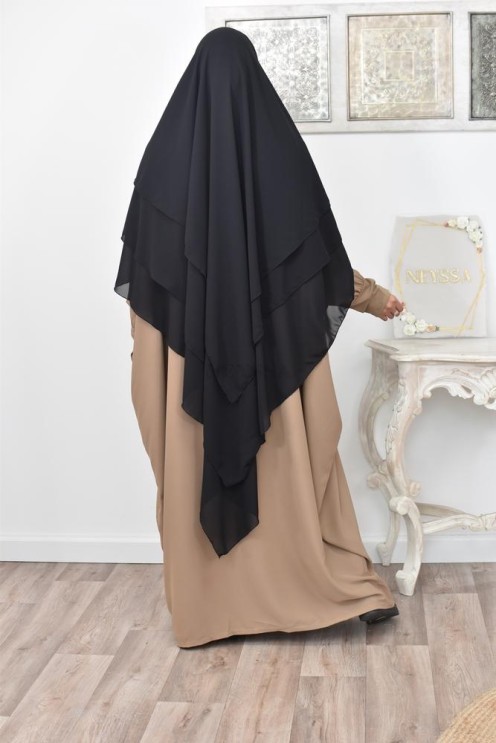 Long khimar 3 voiles en mousseline pour femme musulmane voilée