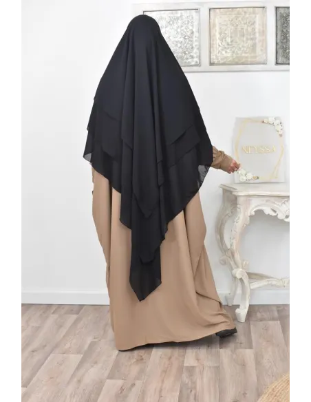 Long khimar 3 voiles en mousseline pour femme musulmane voilée