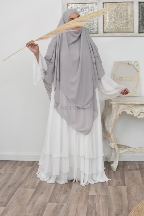Long khimar 3 voiles en mousseline pour femme musulmane voilée