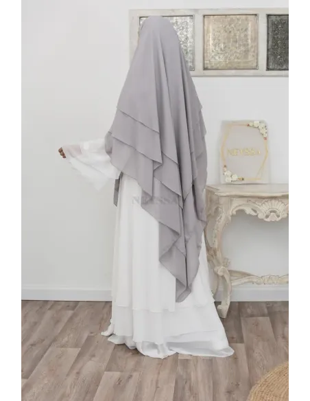 Long khimar 3 voiles en mousseline pour femme musulmane voilée