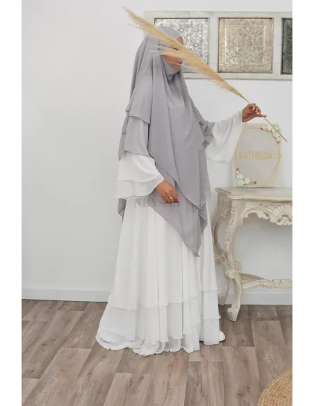 Long khimar 3 voiles en mousseline pour femme musulmane voilée