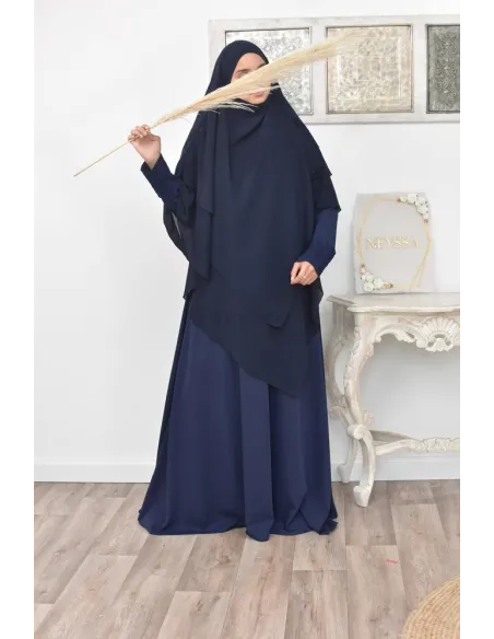 Long khimar 3 voiles en mousseline pour femme musulmane voilée