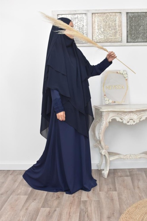 Long khimar 3 voiles en mousseline pour femme musulmane voilée