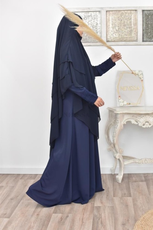 Long khimar 3 voiles en mousseline pour femme musulmane voilée