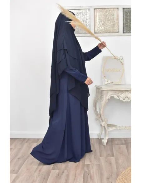 Long khimar 3 voiles en mousseline pour femme musulmane voilée