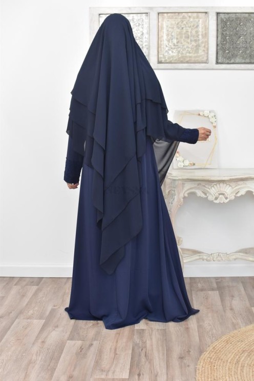 Long khimar 3 voiles en mousseline pour femme musulmane voilée