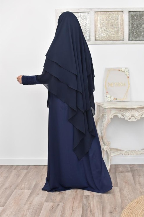 Long khimar 3 voiles en mousseline pour femme musulmane voilée