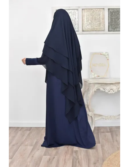Long khimar 3 voiles en mousseline pour femme musulmane voilée