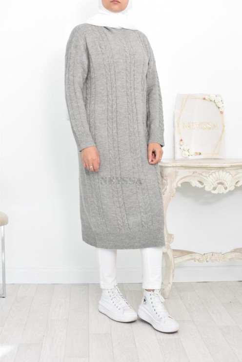 Robe pull maxi en maille douce automne hiver femme voilée