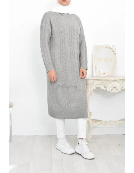 Robe pull maxi en maille douce automne hiver femme voilée