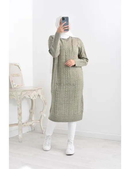 Robe pull maxi en maille douce automne hiver femme voilée