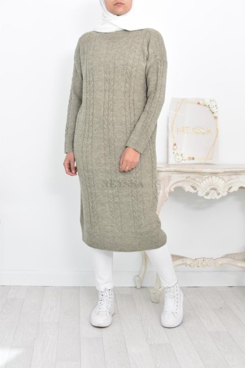 Robe pull maxi en maille douce automne hiver femme voilée