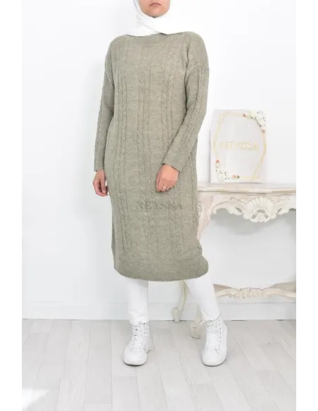 Robe pull maxi en maille douce automne hiver femme voilée