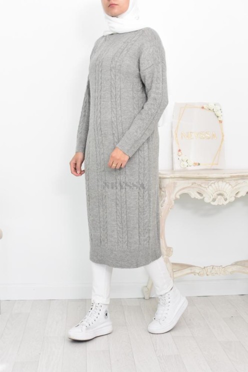 Robe pull maxi en maille douce automne hiver femme voilée