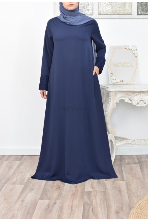 Superbe abaya islamique manches dentelle sans artifice casual