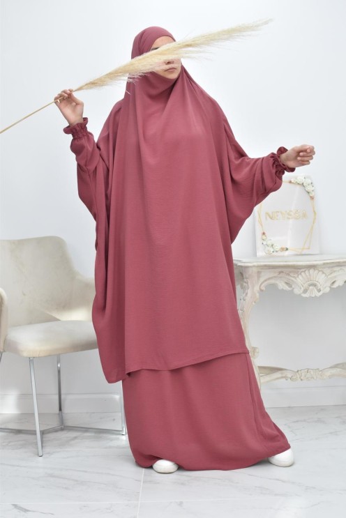 jilbab 2 pieces fluide manche froufrou haut de gamme et pas cher