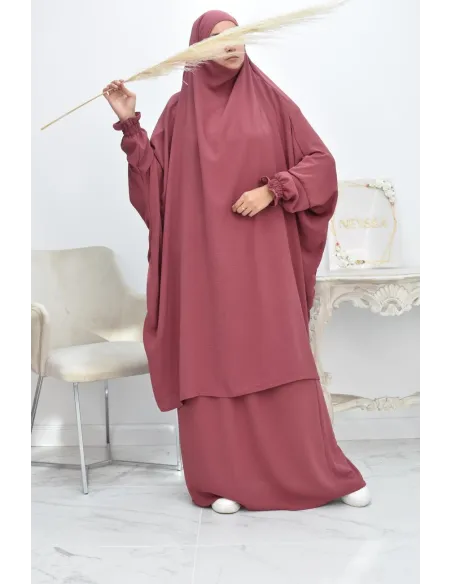 jilbab 2 pieces fluide manche froufrou haut de gamme et pas cher