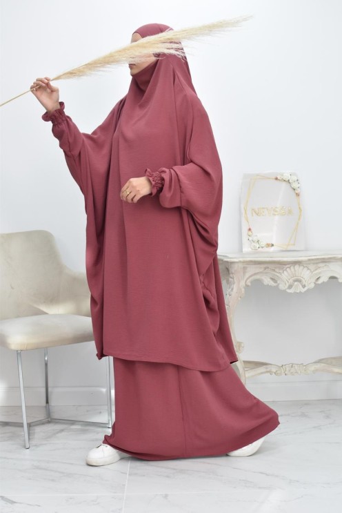 jilbab 2 pieces fluide manche froufrou haut de gamme et pas cher