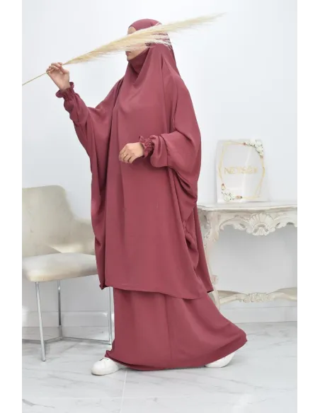 jilbab 2 pieces fluide manche froufrou haut de gamme et pas cher