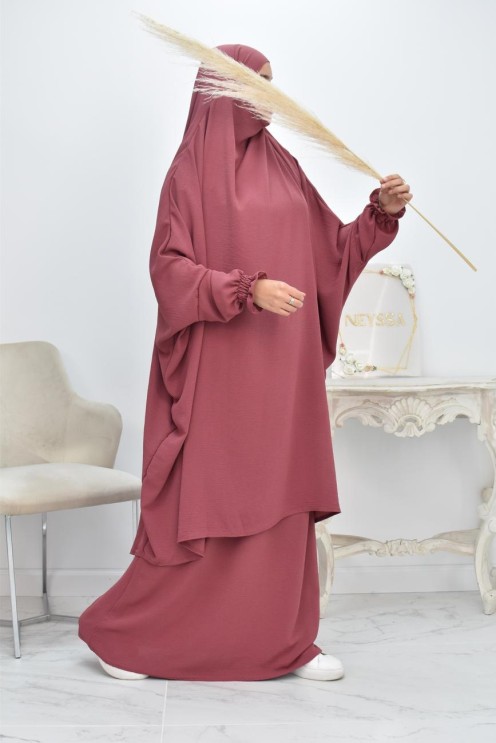jilbab 2 pieces fluide manche froufrou haut de gamme et pas cher