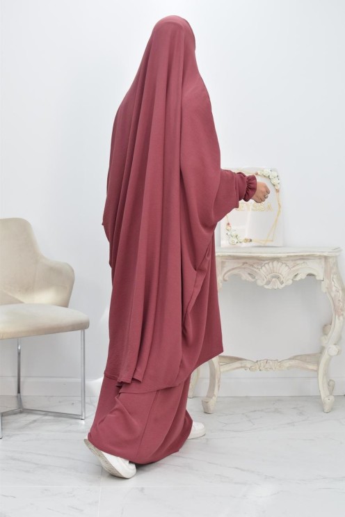 jilbab 2 pieces fluide manche froufrou haut de gamme et pas cher
