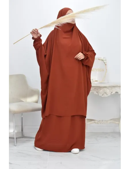 jilbab 2 pieces fluide manche froufrou haut de gamme et pas cher