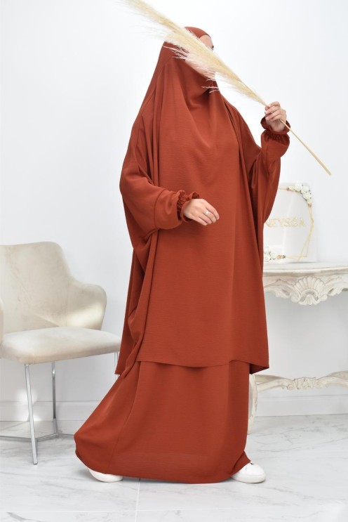 jilbab 2 pieces fluide manche froufrou haut de gamme et pas cher