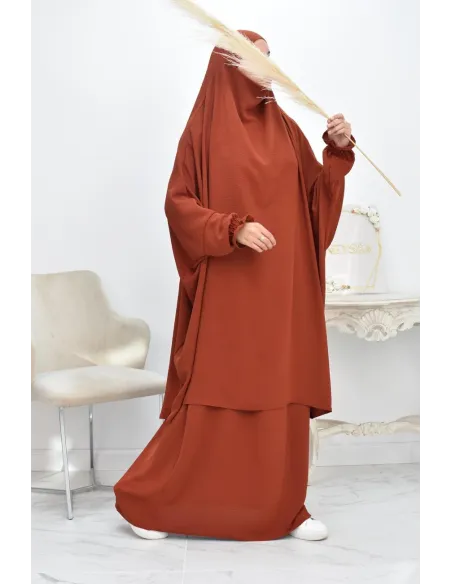 jilbab 2 pieces fluide manche froufrou haut de gamme et pas cher
